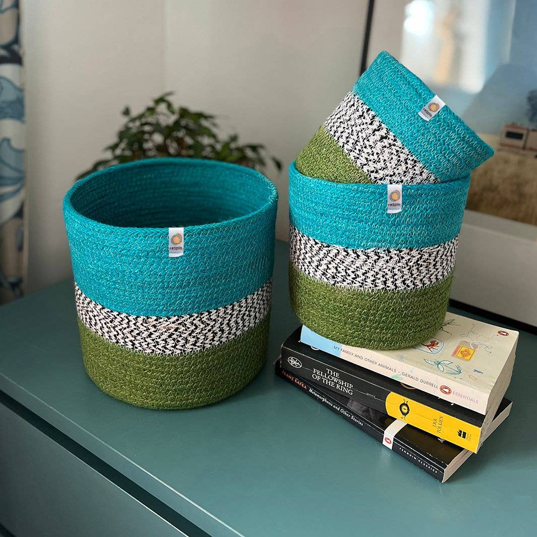 Jute ZigZag Baskets – Ocean - 3 size options