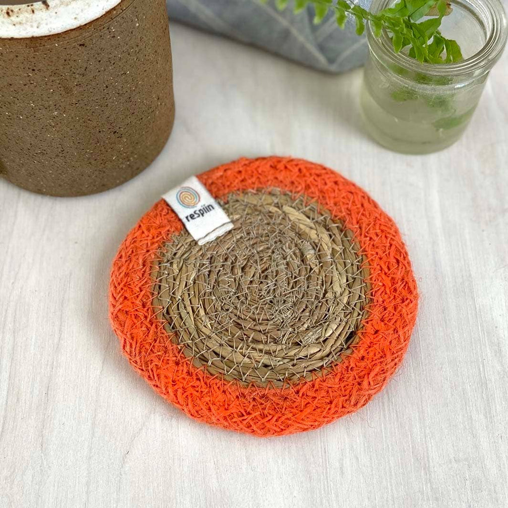 Set of 6 Seagrass & Jute Coasters - Rainbow
