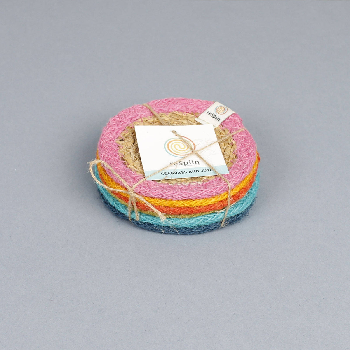 Set of 6 Seagrass & Jute Coasters - Rainbow