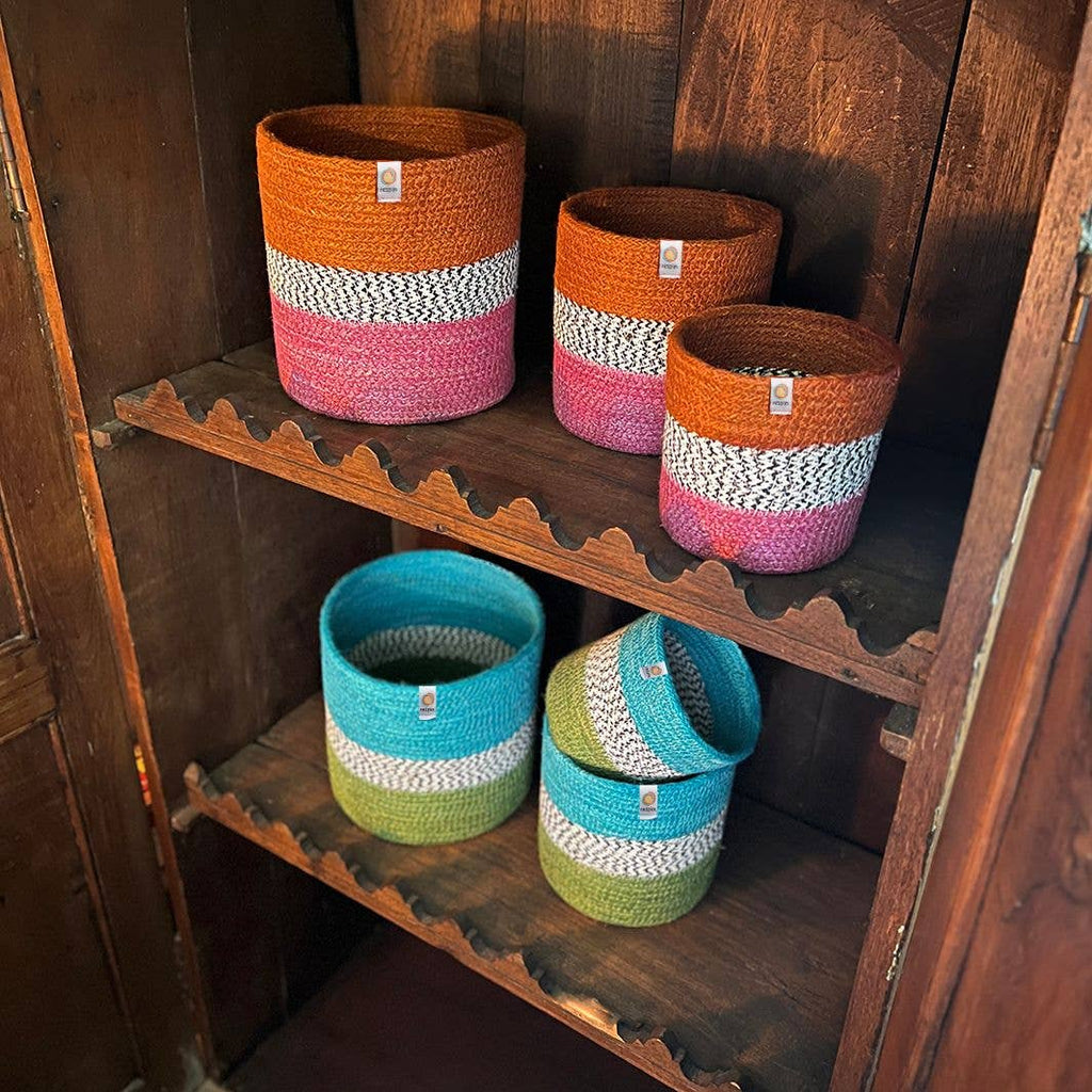 Jute ZigZag Baskets – Ocean - 3 size options