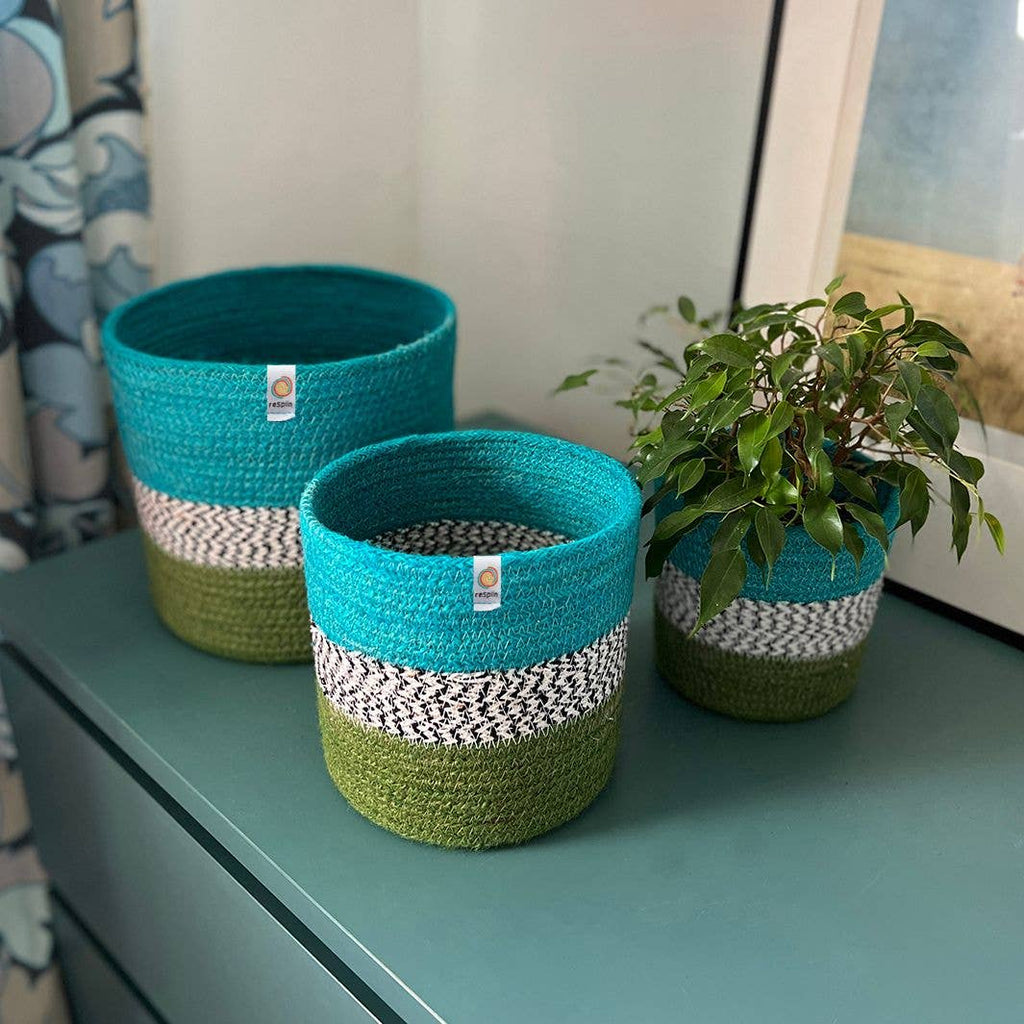 Jute ZigZag Baskets – Ocean - 3 size options