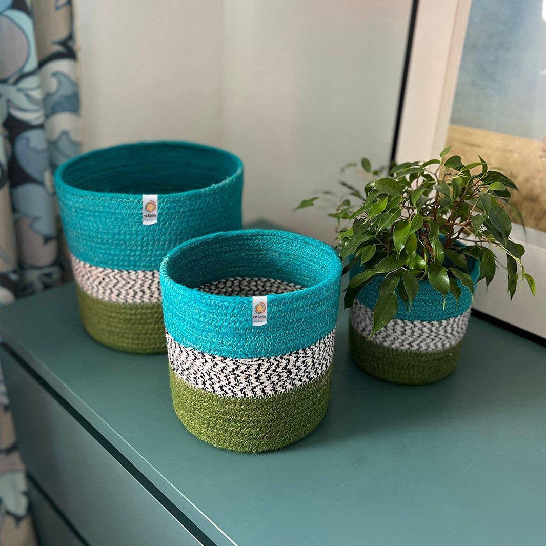 Jute ZigZag Baskets – Ocean - 3 size options
