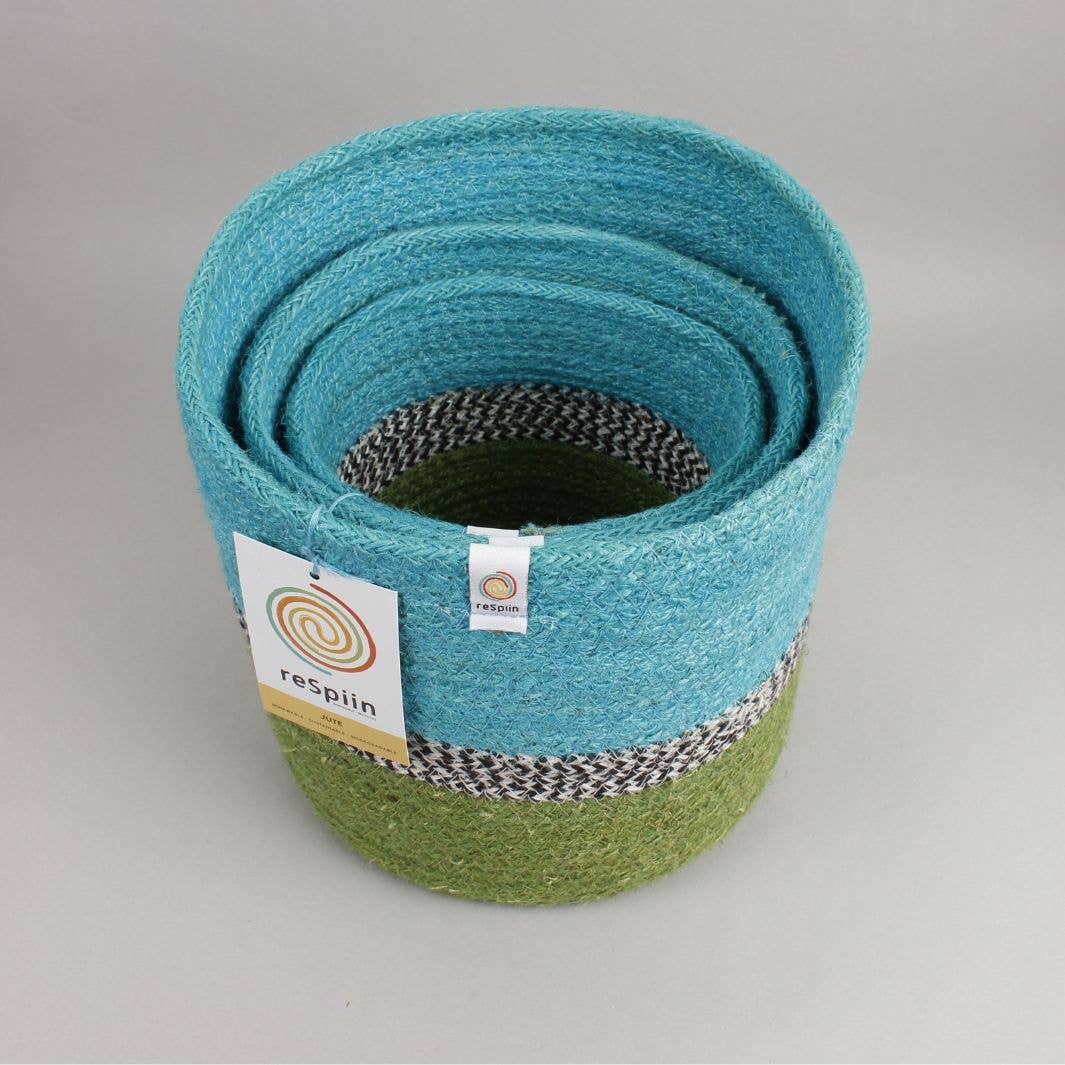Jute ZigZag Baskets – Ocean - 3 size options